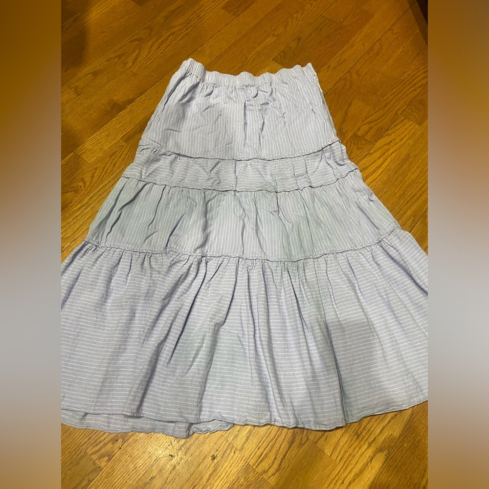 Madewell Light Blue Striped Linen Maxi Skirt